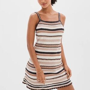 American Eagle Striped Crochet Sweater Dress
